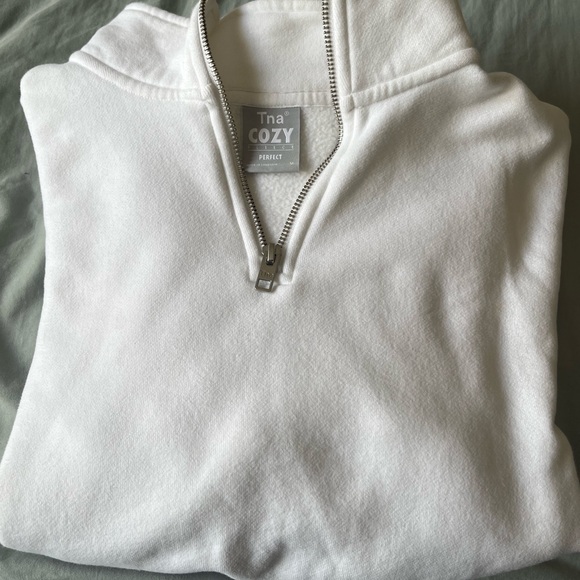 TNA White Cropped Half-Zip Sweatshirt - Picture 5 of 5